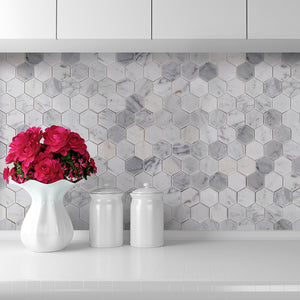 2" Carrara White Hexagon polished Mosaic