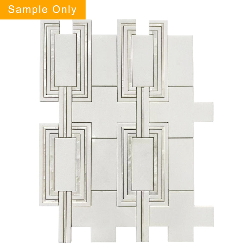 Thassos & Mother of Pearl Waterjet Mosaic Floor and Wall Tile - Sample (Product Shown is Full Size)