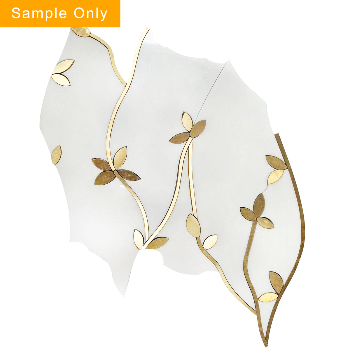 Thassos & Brass Floral Waterjet Mosaic Wall Tile - Sample (Product Shown is Full Size)