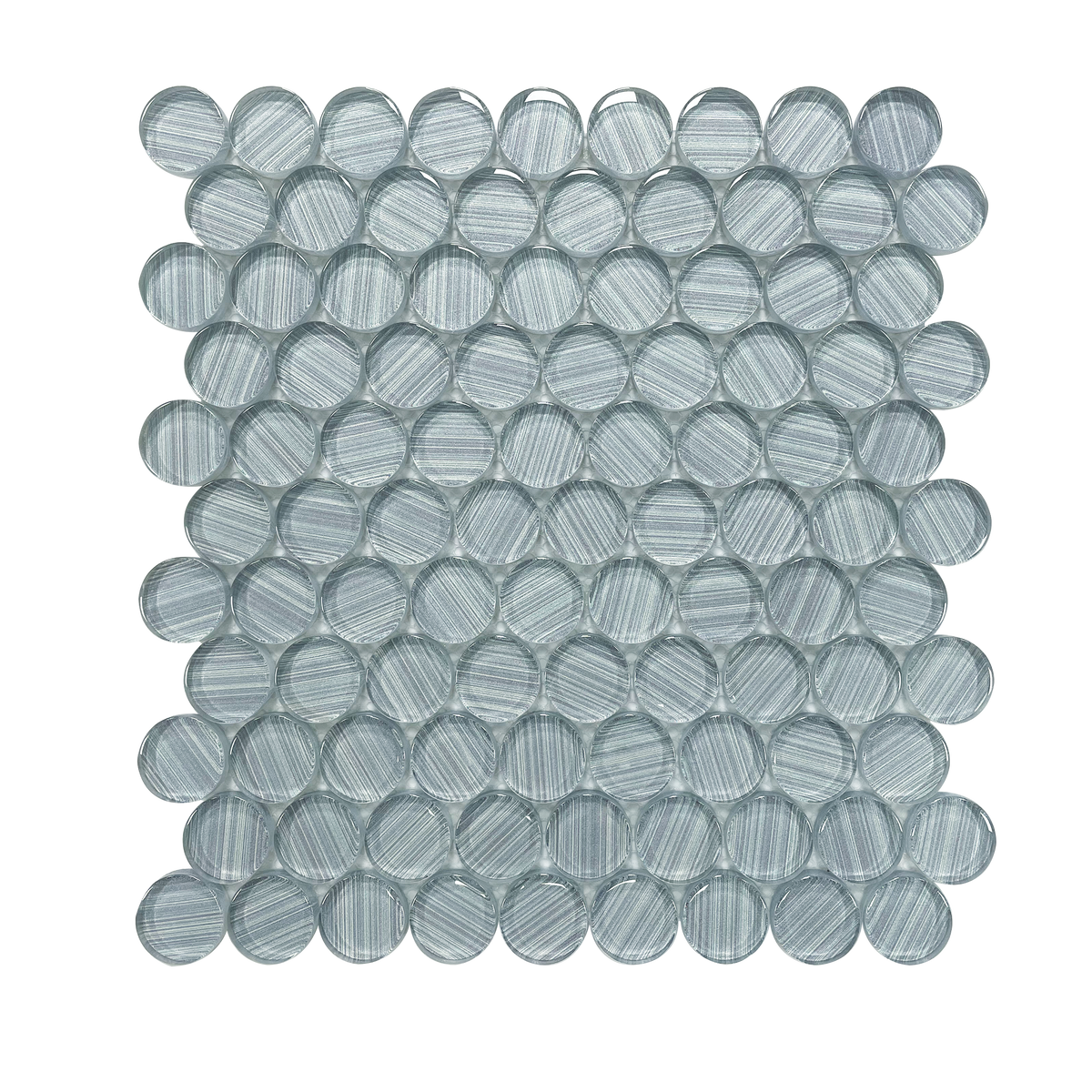 Single 11x11 inch Inkjet Blue Glass Penny Mosaic Tile – 0.84 sq. ft sheet with round pattern