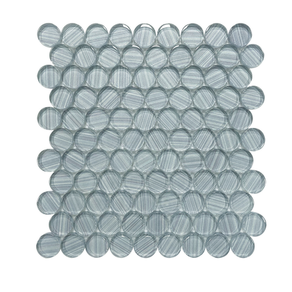 Single 11x11 inch Inkjet Blue Glass Penny Mosaic Tile – 0.84 sq. ft sheet with round pattern