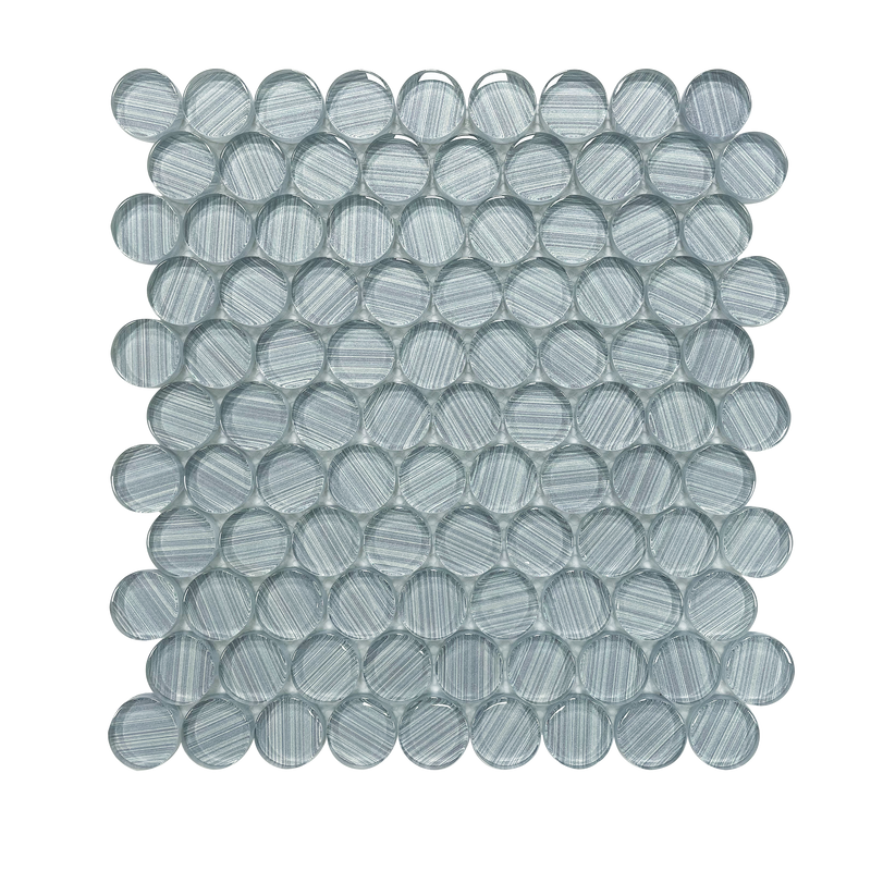 Single 11x11 inch Inkjet Blue Glass Penny Mosaic Tile – 0.84 sq. ft sheet with round pattern