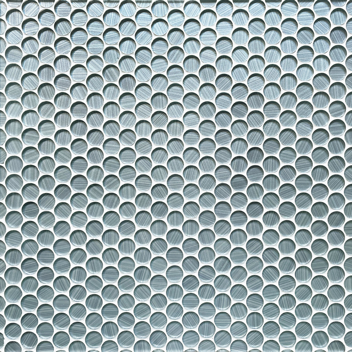 Display board of Inkjet Blue Glass Penny Mosaic Tiles – round mosaic layout for modern wall designs