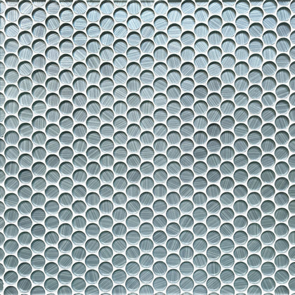 Display board of Inkjet Blue Glass Penny Mosaic Tiles – round mosaic layout for modern wall designs