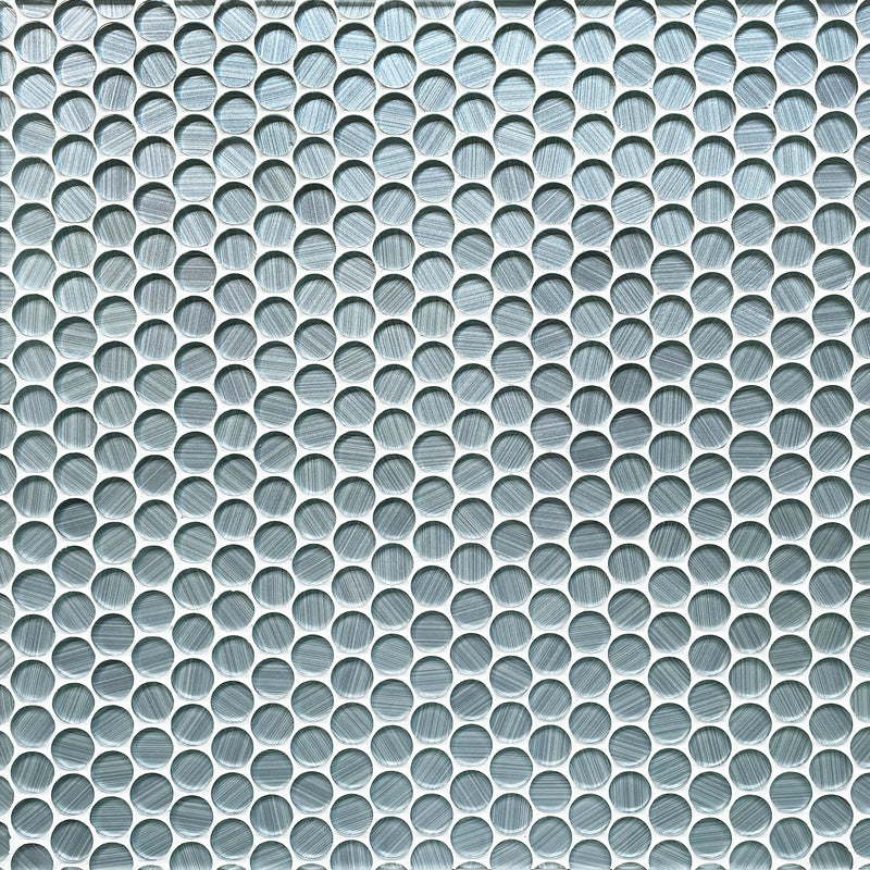 Display board of Inkjet Blue Glass Penny Mosaic Tiles – round mosaic layout for modern wall designs
