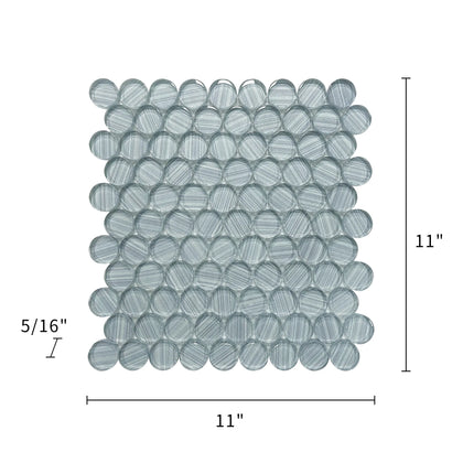 Inkjet Blue 11-in x 11-in Glass Penny Mosaic Wall Tile( 8.3 sq. ft. /Box )