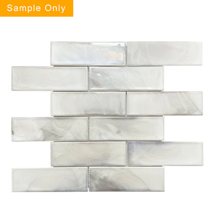 White Glazed Hot Glass Mosaic Wall Tile - Sample (Product Shown is Full Size)