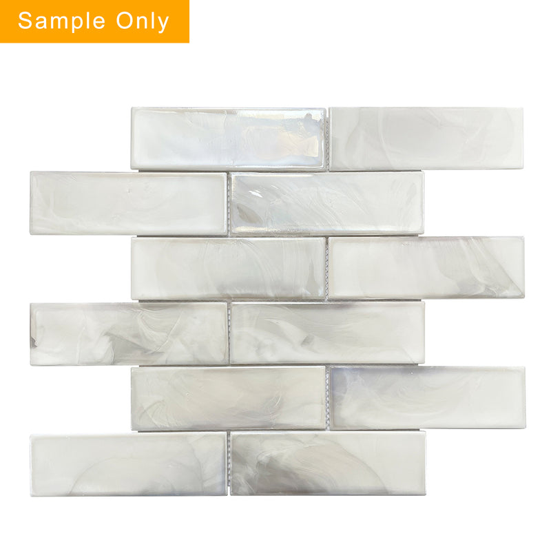 White Glazed Hot Glass Mosaic Wall Tile - Sample (Product Shown is Full Size)