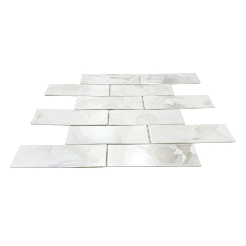 White Glazed Hot 12-in x 12-in Glass Mosaic Wall Tile( 15 sq. ft. /Box )