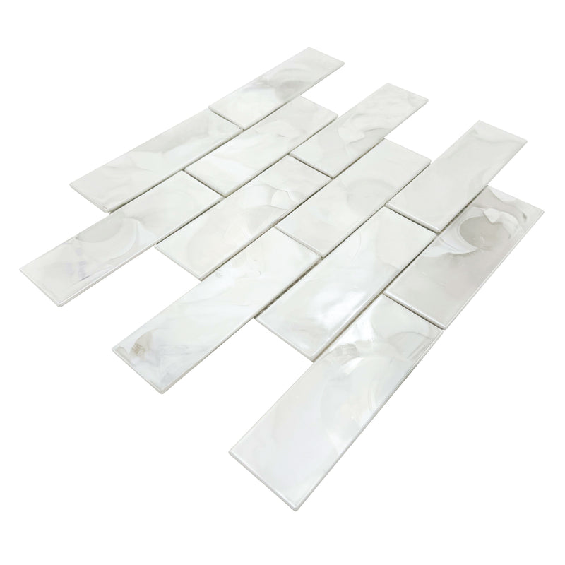 White Glazed Hot 12-in x 12-in Glass Mosaic Wall Tile( 15 sq. ft. /Box )