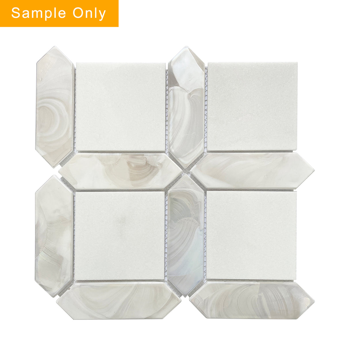 Thassos White Marble & Hot Glass Mosaic Wall Tile - Sample (Product Shown is Full Size)