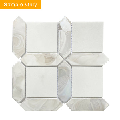 Thassos White Marble & Hot Glass Mosaic Wall Tile - Sample (Product Shown is Full Size)