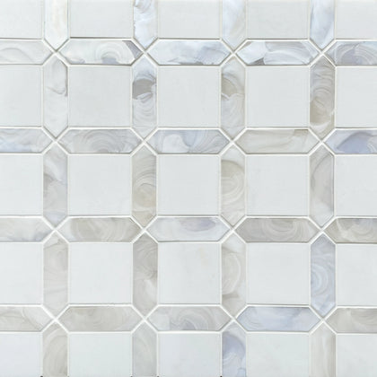 Thassos White Marble & Hot 11-in x 11-in Glass Mosaic Wall Tile( 12.6 sq. ft. /Box )