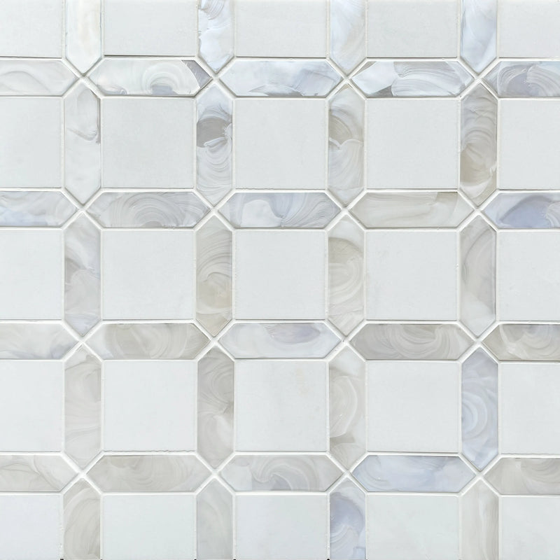 Thassos White Marble & Hot 11-in x 11-in Glass Mosaic Wall Tile( 12.6 sq. ft. /Box )