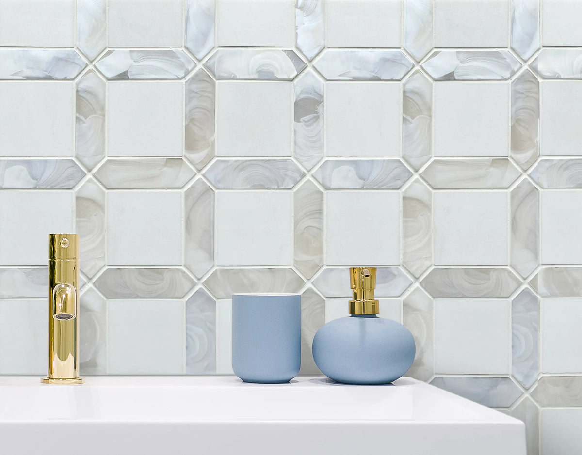 Thassos White Marble & Hot 11-in x 11-in Glass Mosaic Wall Tile( 12.6 sq. ft. /Box )