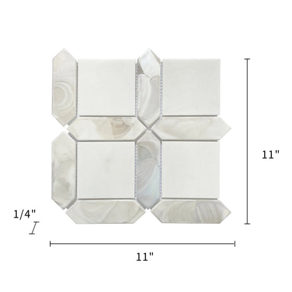 Thassos White Marble & Hot 11-in x 11-in Glass Mosaic Wall Tile( 12.6 sq. ft. /Box )
