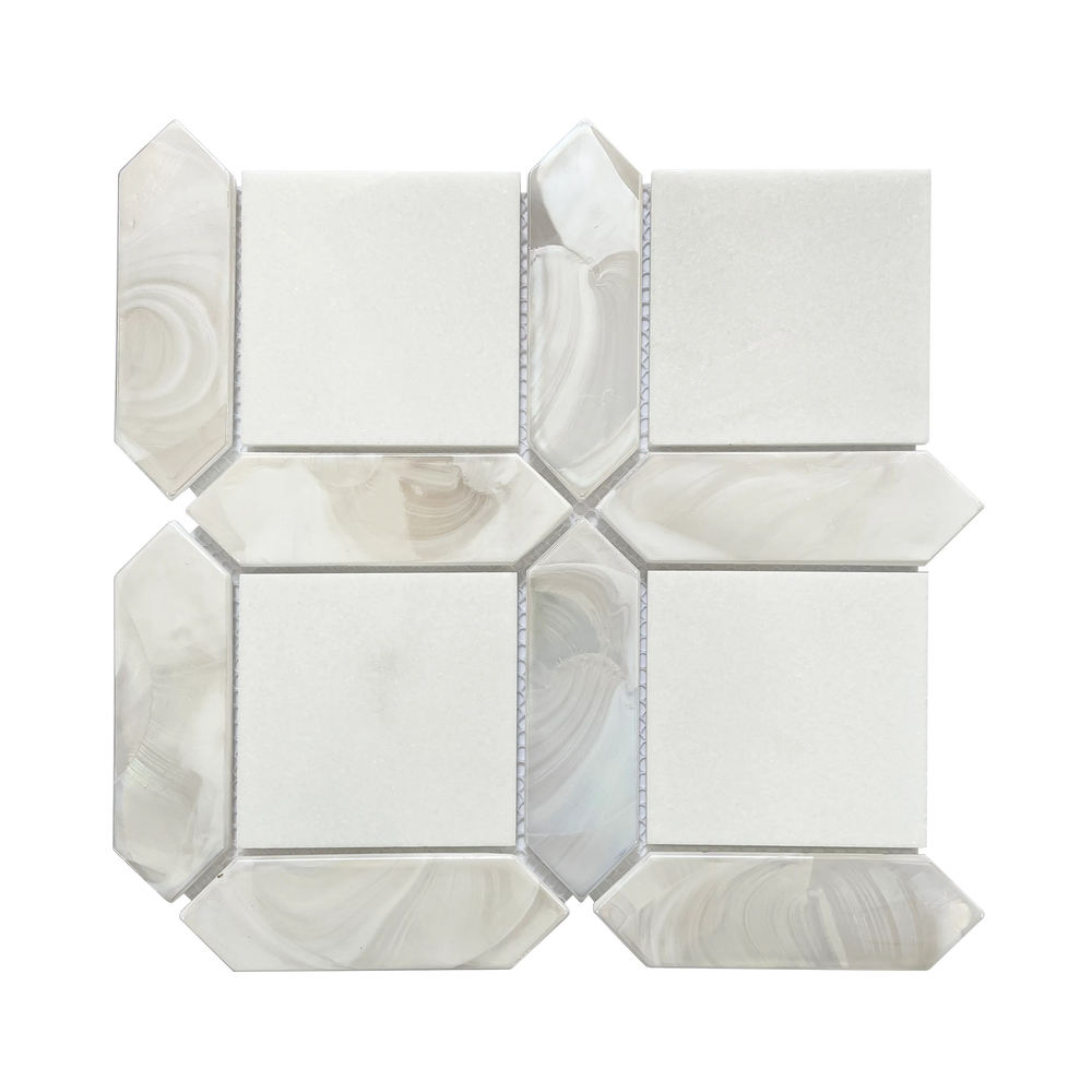 Thassos White Marble & Hot 11-in x 11-in Glass Mosaic Wall Tile( 12.6 sq. ft. /Box )