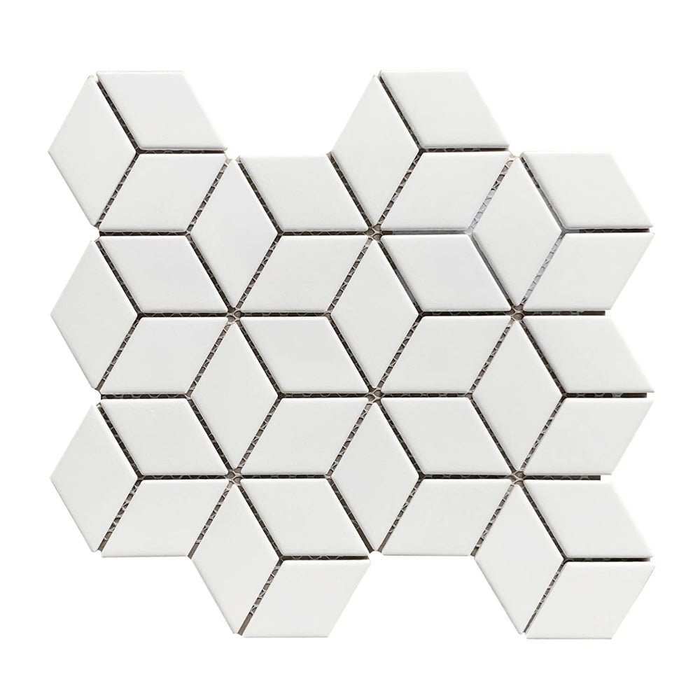 Matte Rhombus Mosaic Tile – 10.5x12 in. geometric porcelain tile for modern surfaces.