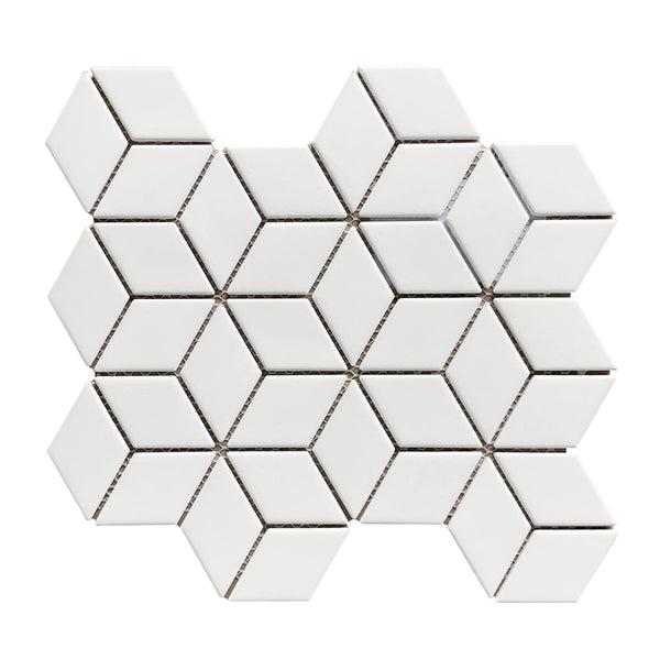 Matte Rhombus Mosaic Tile – 10.5x12 in. geometric porcelain tile for modern surfaces.