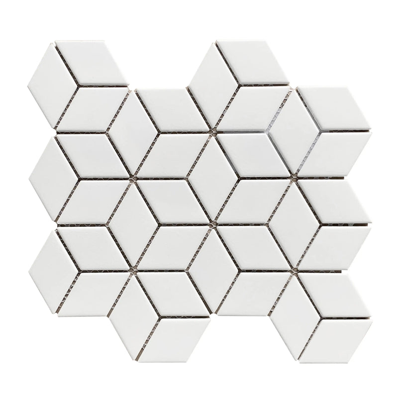 Matte Rhombus Mosaic Tile – 10.5x12 in. geometric porcelain tile for modern surfaces.