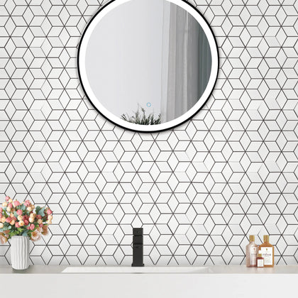 Bathroom wall featuring Rhombus Matte 10.5x12 in. Porcelain Mosaic Tiles – clean, modern mosaic effect.