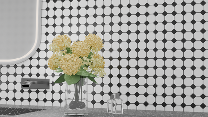 Matte porcelain octagon tile on bathroom floor – 11.6x11.6 inch layout with a minimalist style.