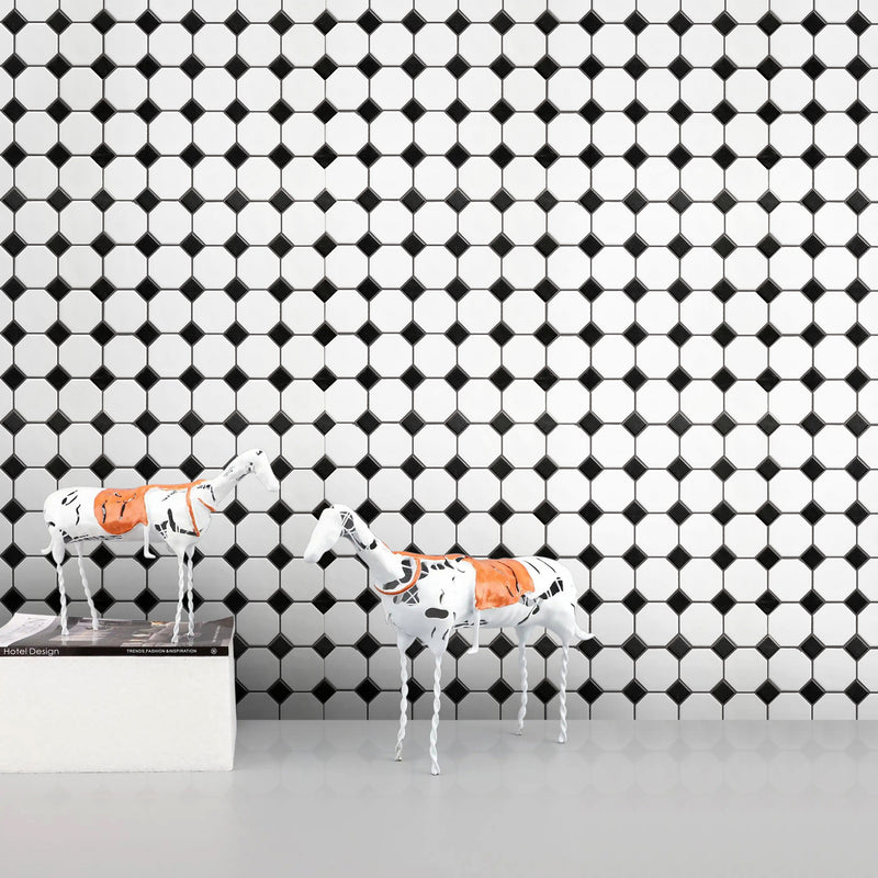 Kitchen backsplash with Octagon Matte 11.6x11.6 Porcelain Mosaic Tiles – clean and classic mosaic design.