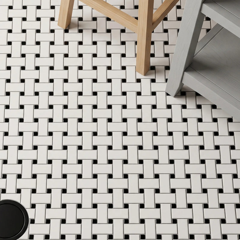 Basketweave - 12-in x 12-in Porcelain Matte & Satin Glazed Mosaic Floor and Wall Tile( 20 sq. ft. /Box )