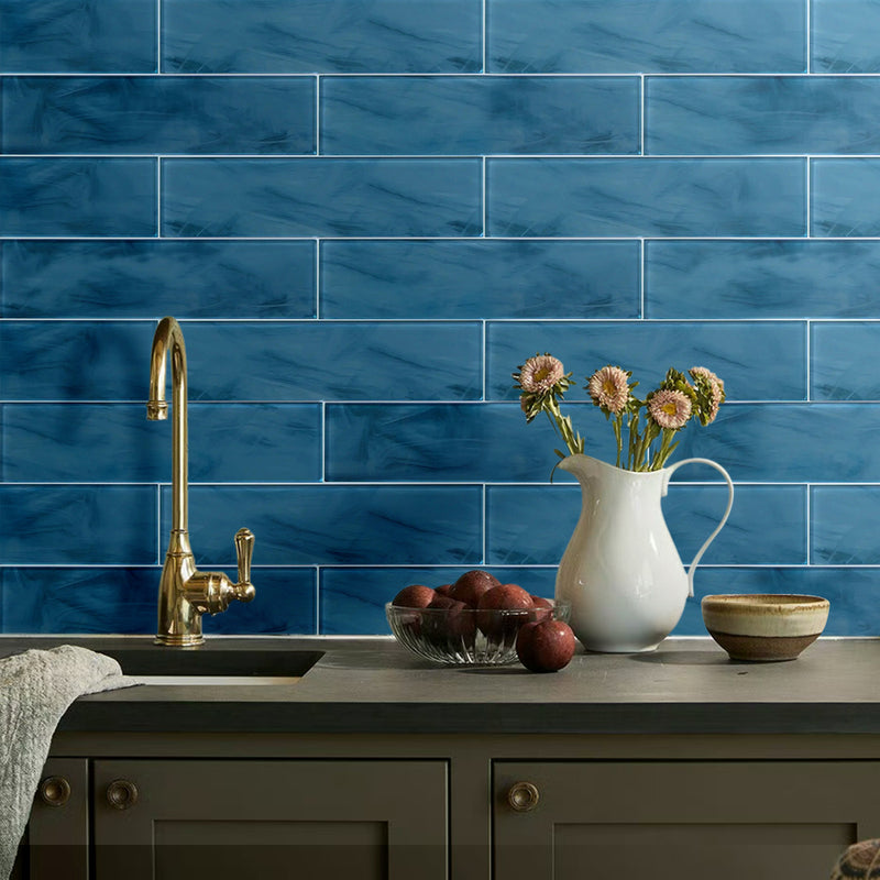 Blue 4-in x 16-in Glass Wall Tile( 8.8 sq. ft. /Box )