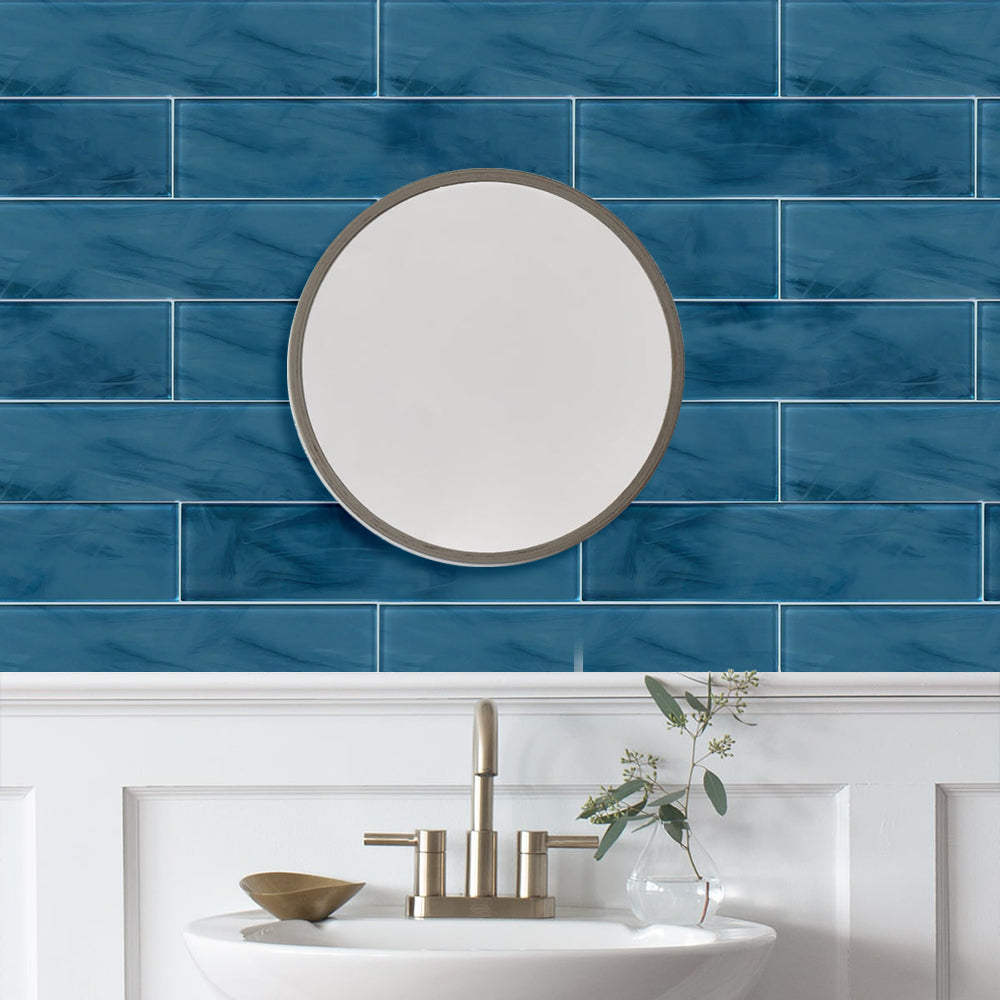 Blue 4-in x 16-in Glass Wall Tile( 8.8 sq. ft. /Box )
