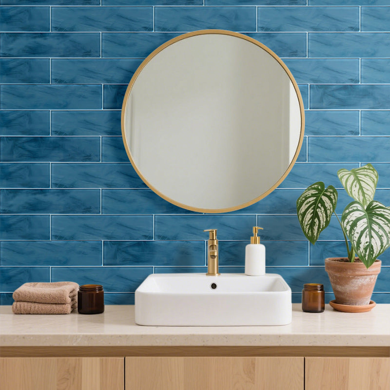Blue 4-in x 16-in Glass Wall Tile( 8.8 sq. ft. /Box )