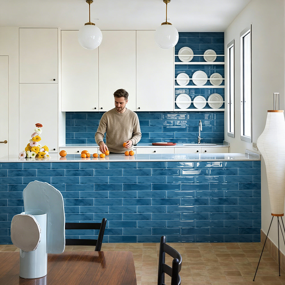 Blue 4-in x 16-in Glass Wall Tile( 8.8 sq. ft. /Box )