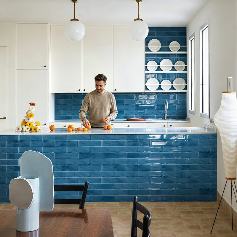 Blue 4-in x 16-in Glass Wall Tile( 8.8 sq. ft. /Box )