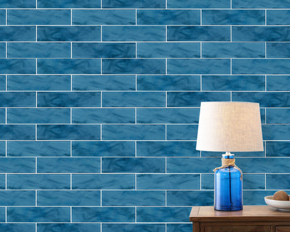 Blue 4-in x 16-in Glass Wall Tile - Sample (Product Shown is Full Size)
