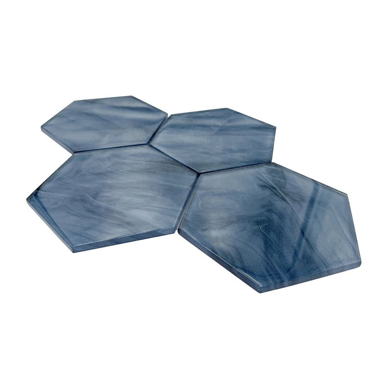 6-in Hexagon Blue 12-in x 12-in Inkjet Glass Mosaic Wall Tile( 10 sq. ft. /Box )