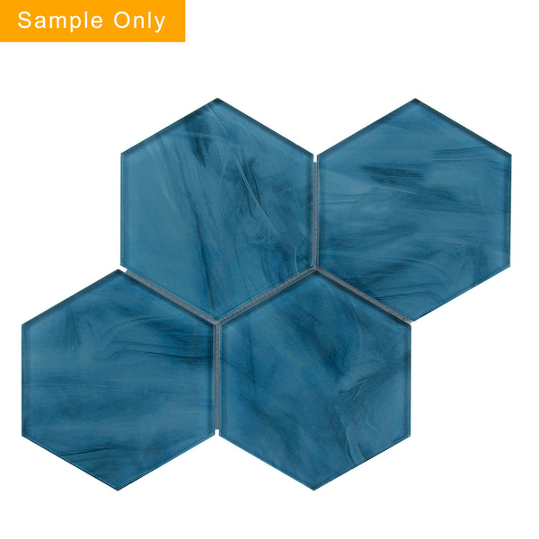 6-in Hexagon Blue Inkjet Glass Mosaic Wall Tile - Sample (Product Shown is Full Size)