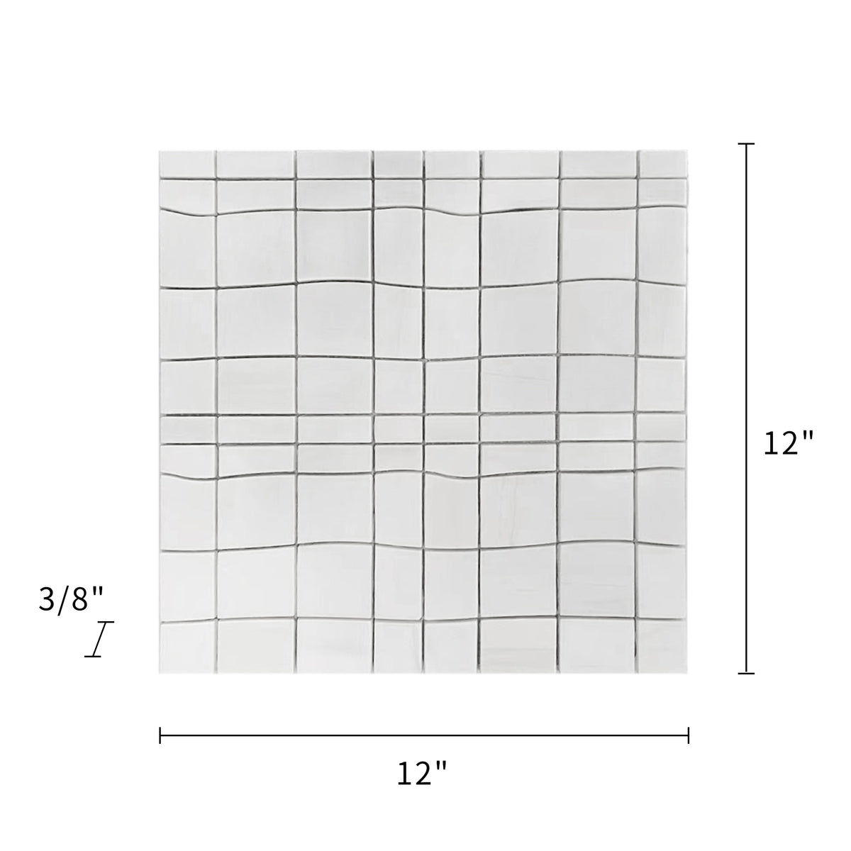 Size diagram of Dolomite Waterjet Marble Mosaic Tile – labeled 12-in x 12-in sheet covering 1 sq. ft
