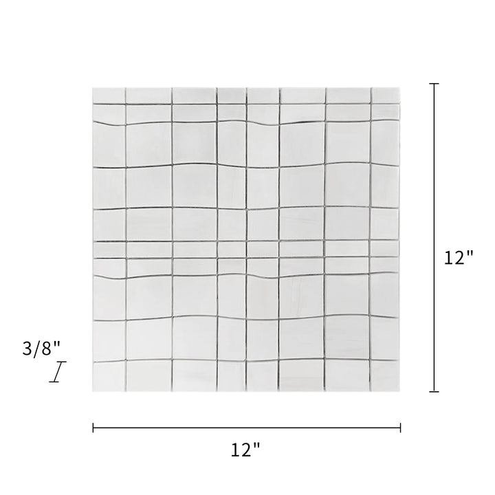 Size diagram of Dolomite Waterjet Marble Mosaic Tile – labeled 12-in x 12-in sheet covering 1 sq. ft