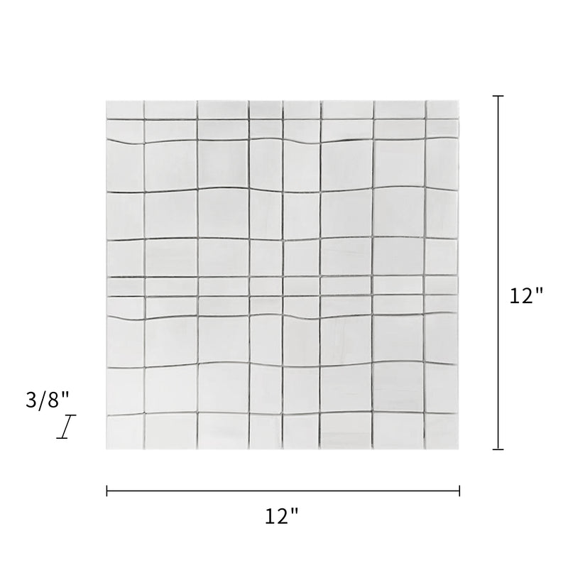 Size diagram of Dolomite Waterjet Marble Mosaic Tile – labeled 12-in x 12-in sheet covering 1 sq. ft