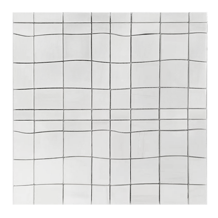 Single piece of Dolomite Waterjet Marble Mosaic Tile – 12x12 inch floor and wall tile with white tones