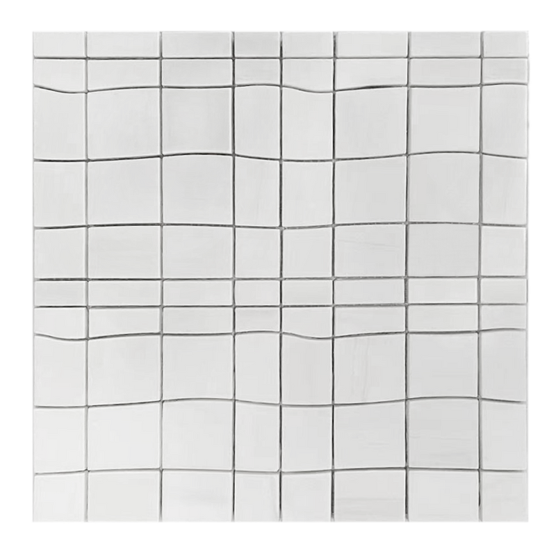 Single piece of Dolomite Waterjet Marble Mosaic Tile – 12x12 inch floor and wall tile with white tones