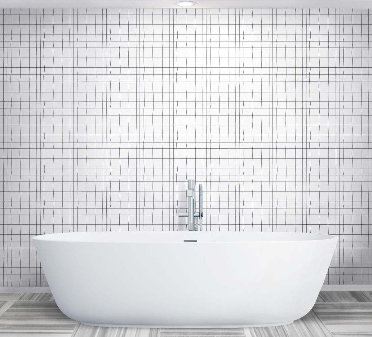 Bathroom wall and floor featuring Dolomite Waterjet Mosaic Tiles – classic white 12x12 marble tile design