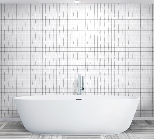 Bathroom wall and floor featuring Dolomite Waterjet Mosaic Tiles – classic white 12x12 marble tile design