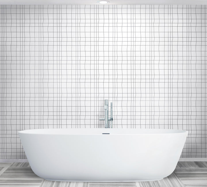 Bathroom wall and floor featuring Dolomite Waterjet Mosaic Tiles – classic white 12x12 marble tile design