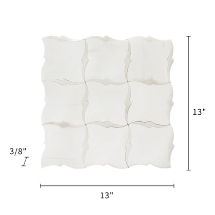Size diagram of Dolomite & Calacatta Marble Waterjet Mosaic Tile – labeled 13-in x 13-in sheet, 1.17 sq. ft coverage