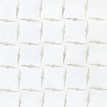 Sample board with Dolomite and Calacatta Waterjet Marble Mosaic Tiles – 1.17 sq. ft per piece, seamless design