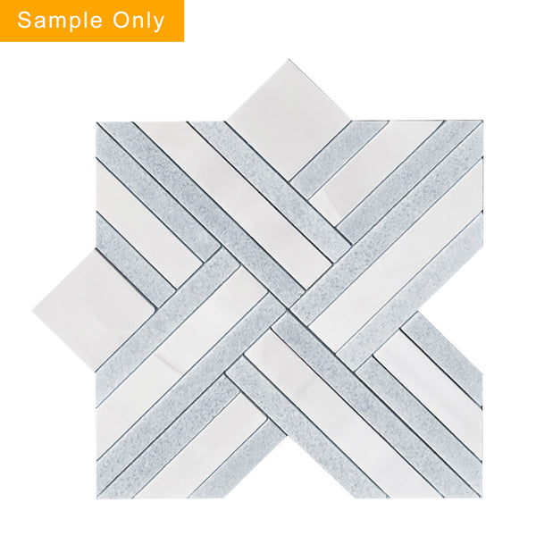 Blue Celeste & Dolomite Marble Waterjet Mosaic Floor and Wall Tile - Sample (Product Shown is Full Size)