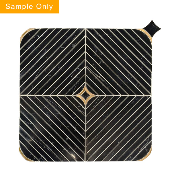 Nero With Brass Waterjet Mosaic Floor and Wall Tile - Sample (Product Shown is Full Size)