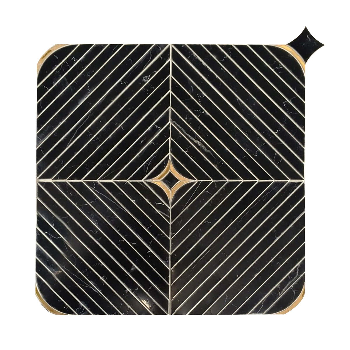 Elegant Nero with Brass Mosaic Tile – waterjet-cut square tile for floor and wall applications