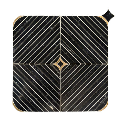 Elegant Nero with Brass Mosaic Tile – waterjet-cut square tile for floor and wall applications